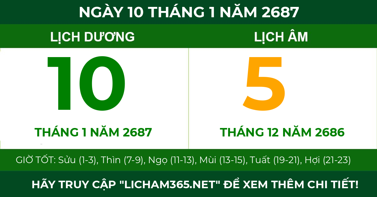 lịch âm ngày 10 tháng 1 năm 2687