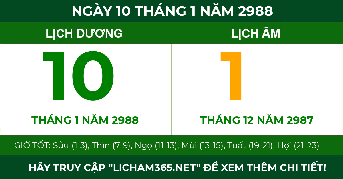 lịch âm ngày 10 tháng 1 năm 2988