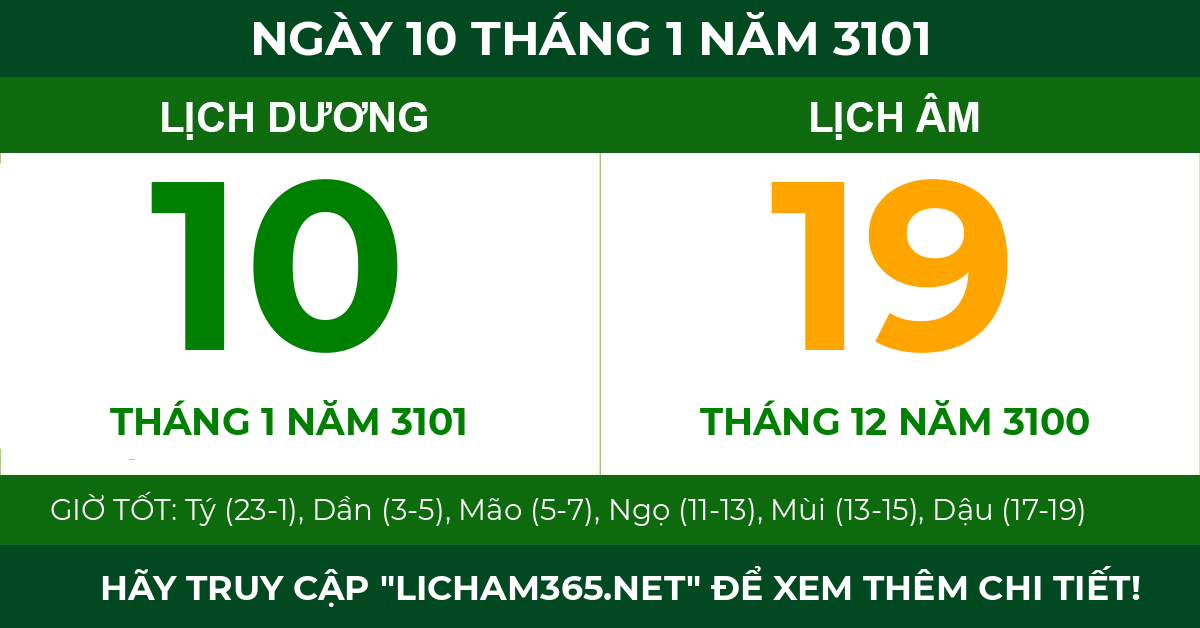 lịch âm ngày 10 tháng 1 năm 3101