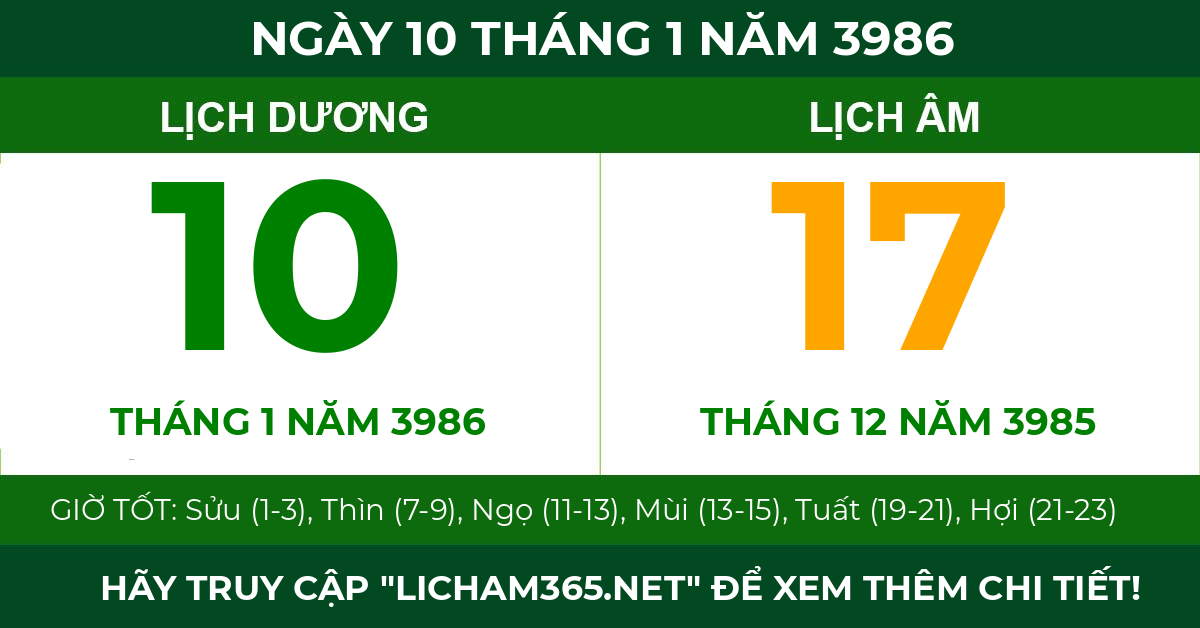 lịch âm ngày 10 tháng 1 năm 3986