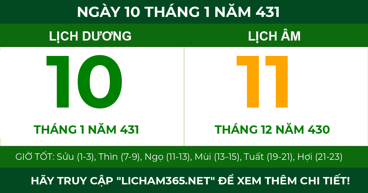 lịch âm ngày 10 tháng 1 năm 431