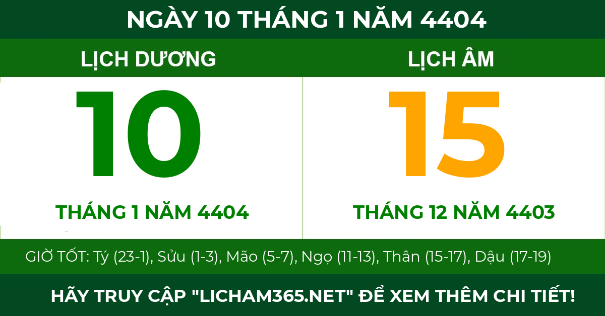 lịch âm ngày 10 tháng 1 năm 4404