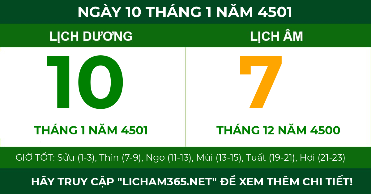 lịch âm ngày 10 tháng 1 năm 4501