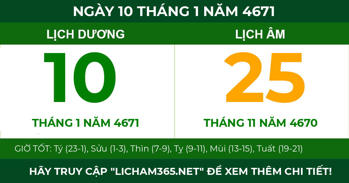 lịch âm ngày 10 tháng 1 năm 4671