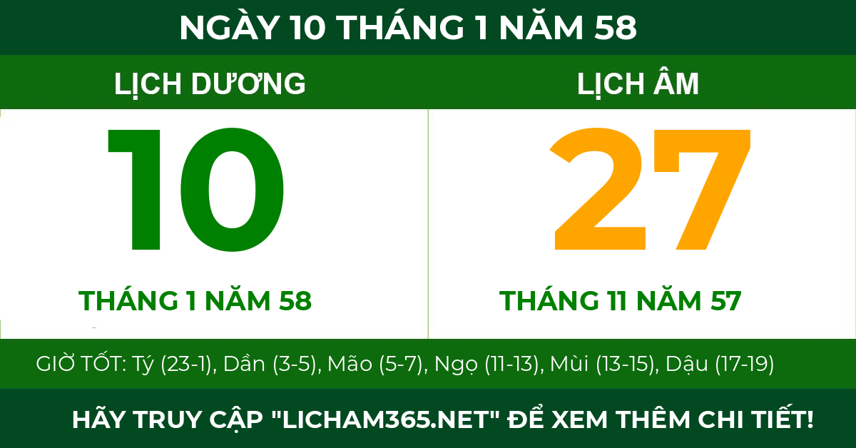 lịch âm ngày 10 tháng 1 năm 58