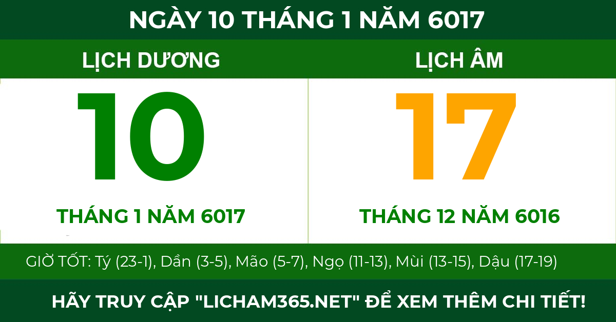 lịch âm ngày 10 tháng 1 năm 6017