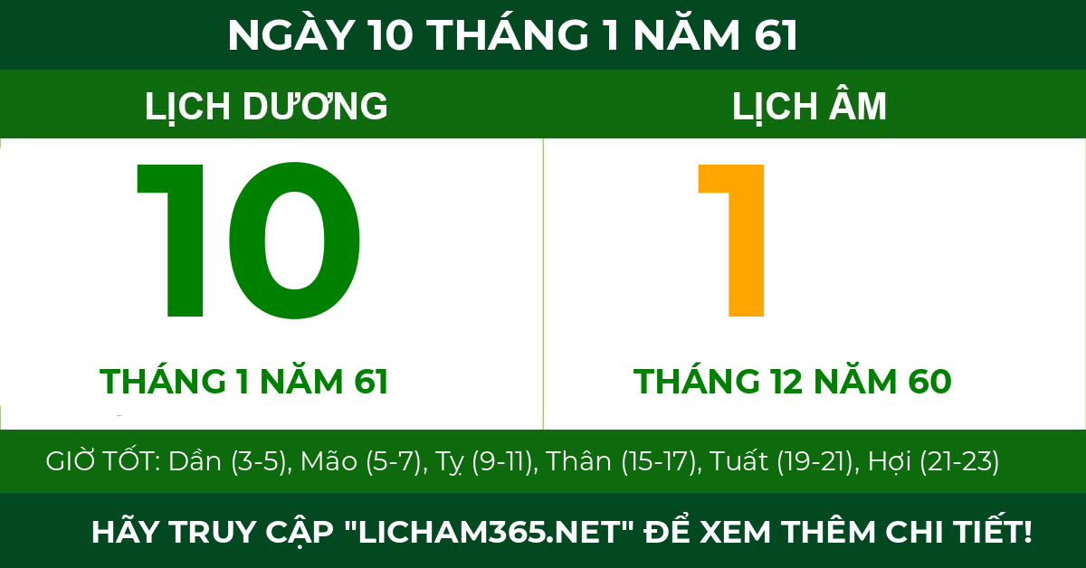 lịch âm ngày 10 tháng 1 năm 61