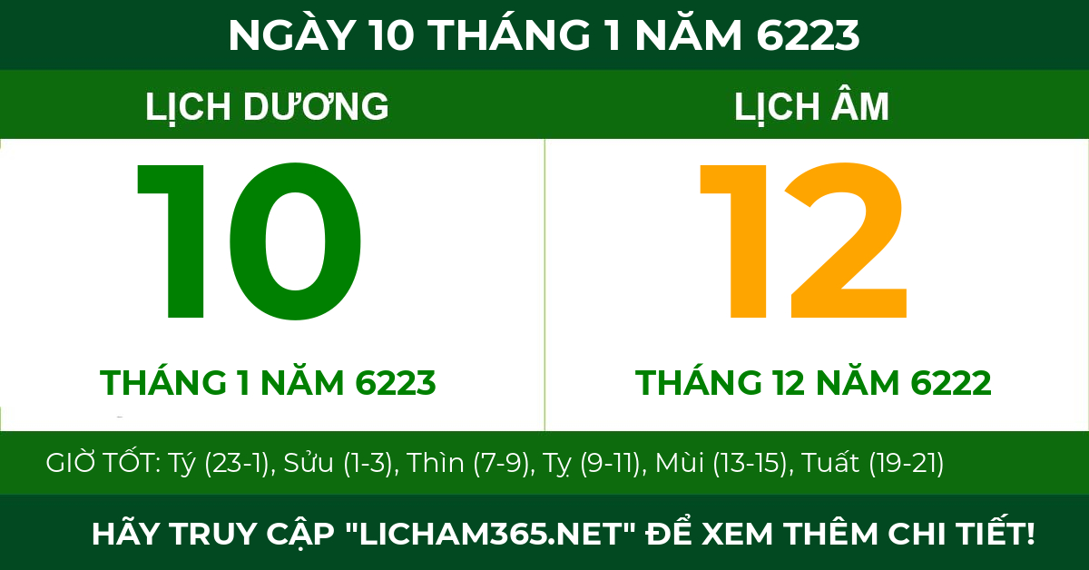 lịch âm ngày 10 tháng 1 năm 6223