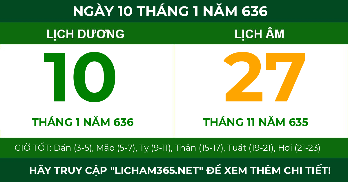 lịch âm ngày 10 tháng 1 năm 636