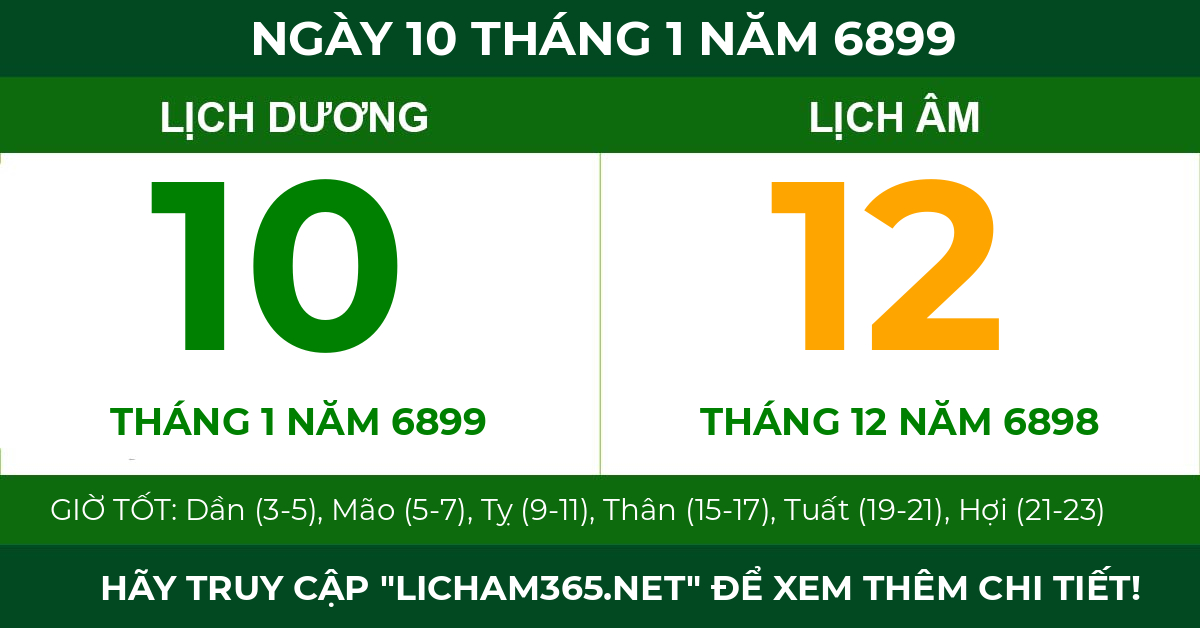 lịch âm ngày 10 tháng 1 năm 6899