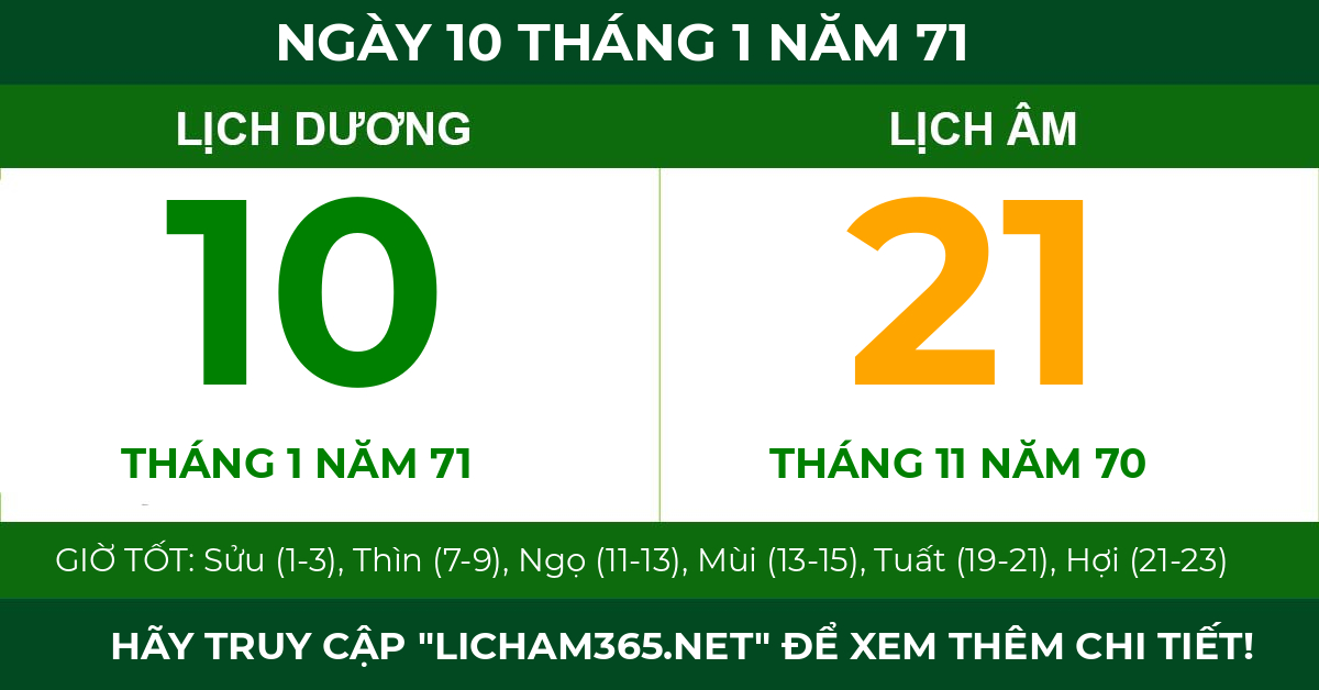 lịch âm ngày 10 tháng 1 năm 71