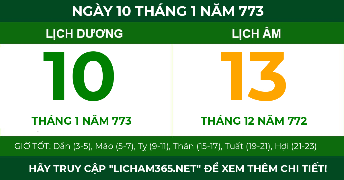 lịch âm ngày 10 tháng 1 năm 773