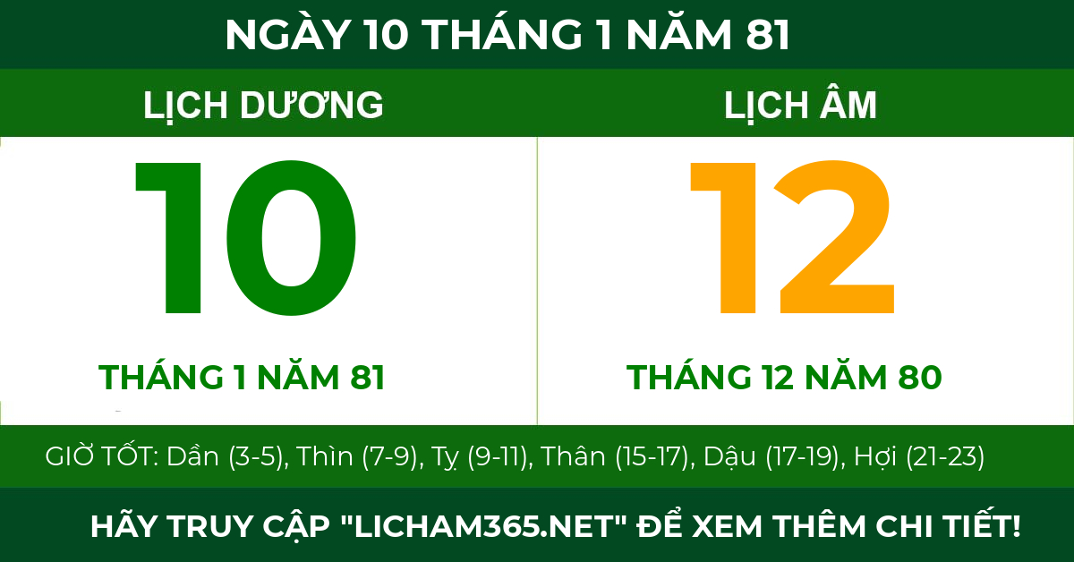 lịch âm ngày 10 tháng 1 năm 81