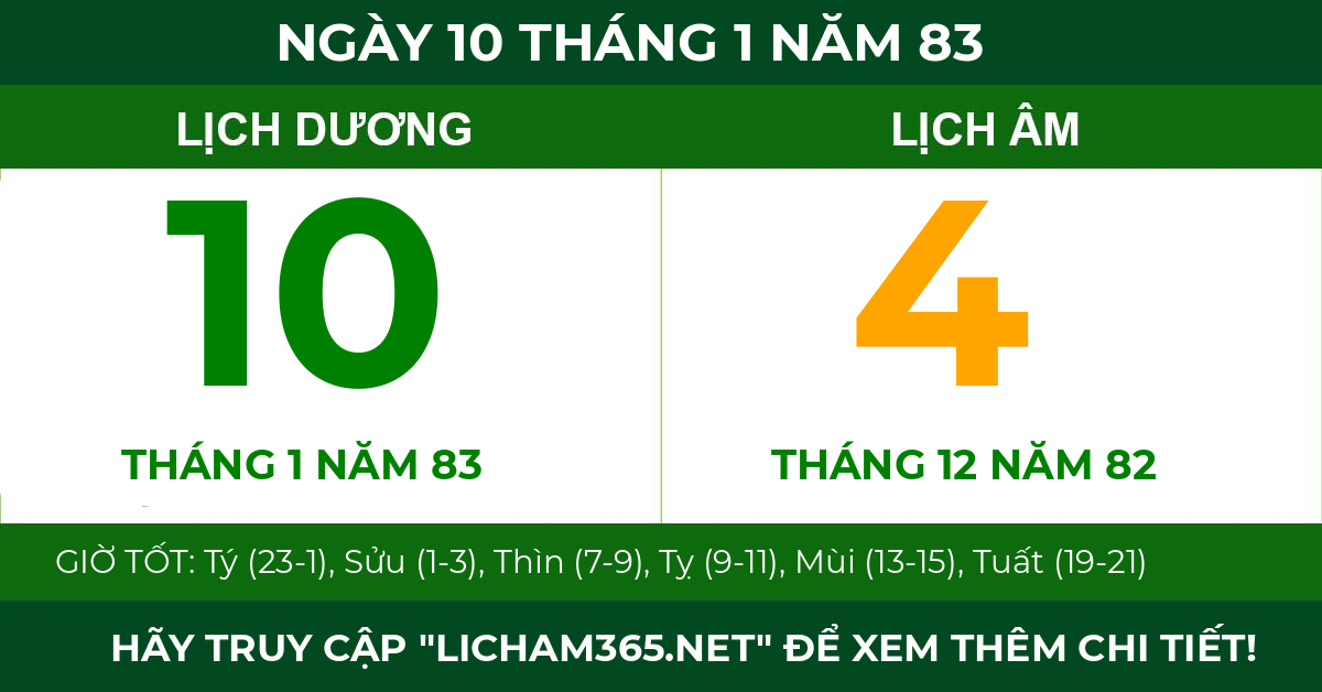 lịch âm ngày 10 tháng 1 năm 83