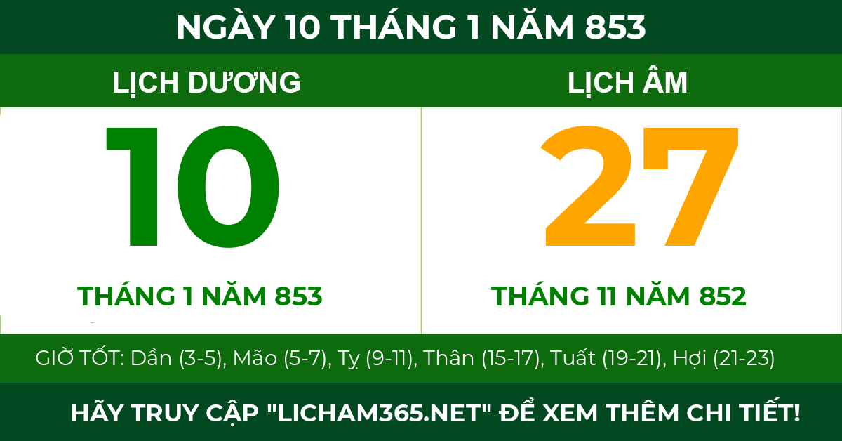 lịch âm ngày 10 tháng 1 năm 853