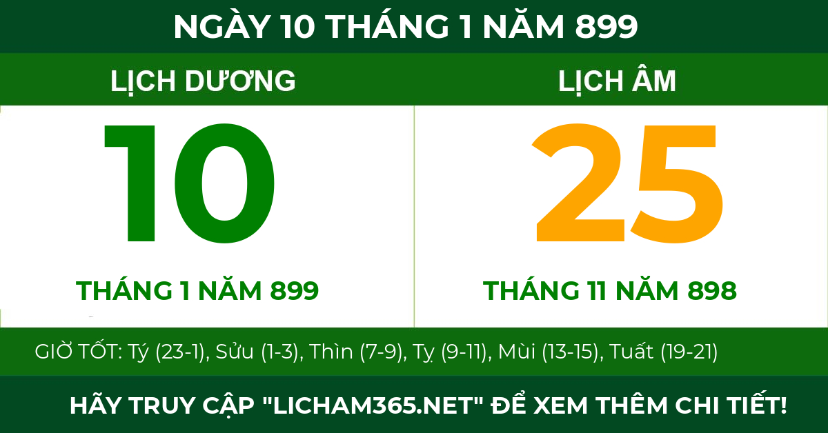 lịch âm ngày 10 tháng 1 năm 899