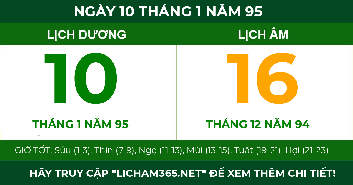 lịch âm ngày 10 tháng 1 năm 95