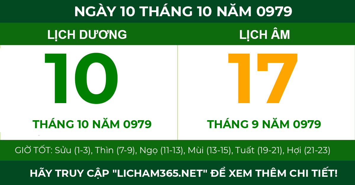lịch âm ngày 10 tháng 10 năm 0979