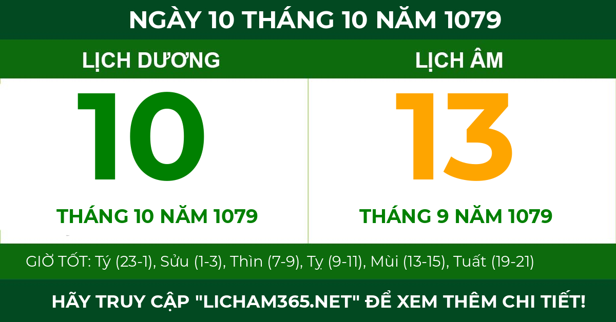 lịch âm ngày 10 tháng 10 năm 1079