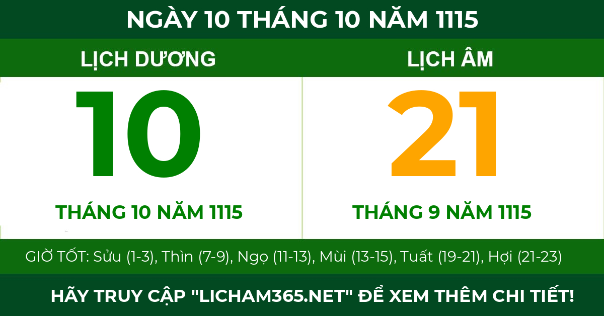 lịch âm ngày 10 tháng 10 năm 1115