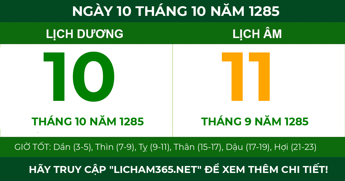 lịch âm ngày 10 tháng 10 năm 1285
