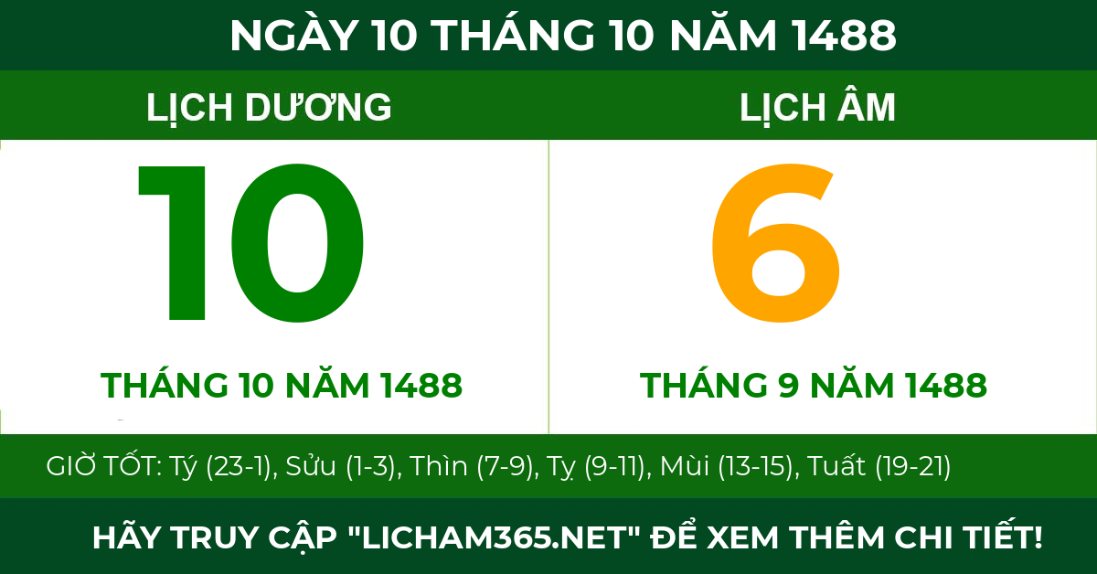 lịch âm ngày 10 tháng 10 năm 1488