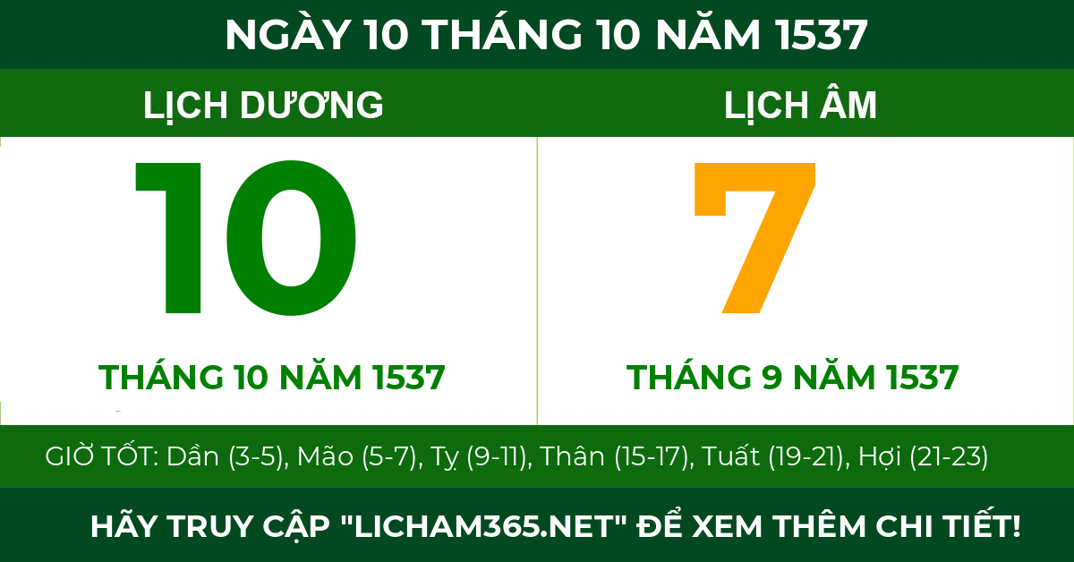 lịch âm ngày 10 tháng 10 năm 1537