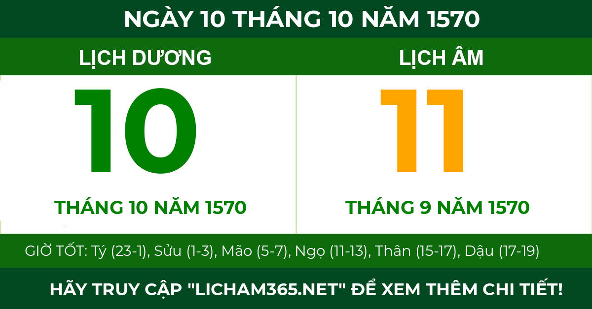 lịch âm ngày 10 tháng 10 năm 1570