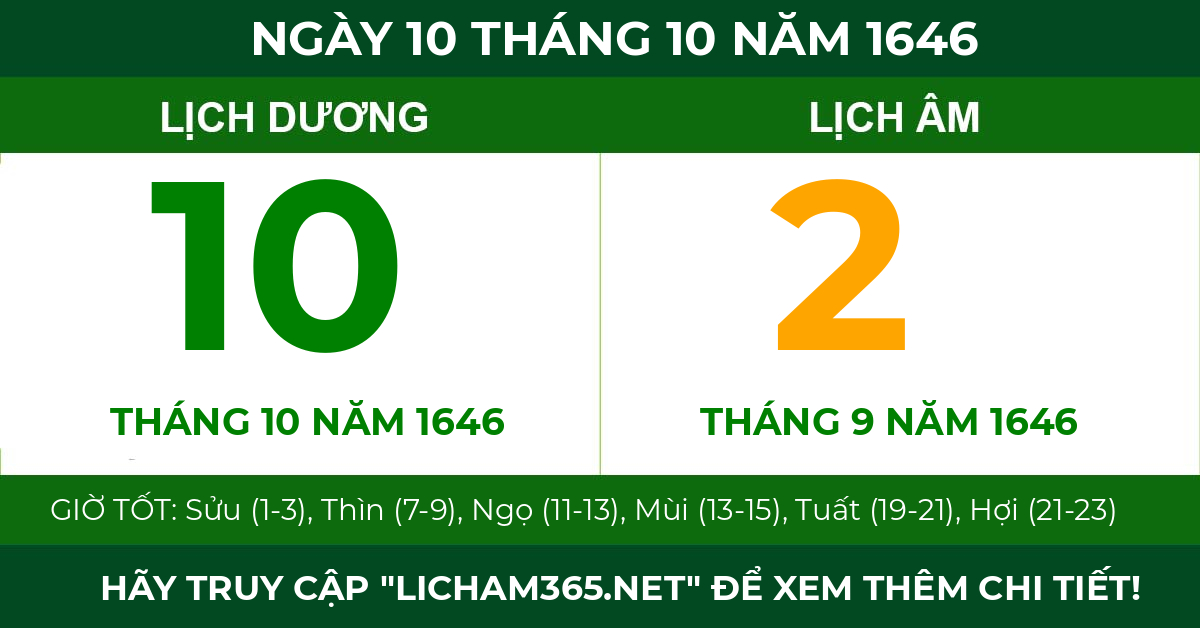 lịch âm ngày 10 tháng 10 năm 1646