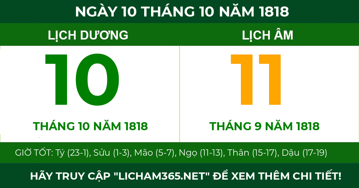 lịch âm ngày 10 tháng 10 năm 1818