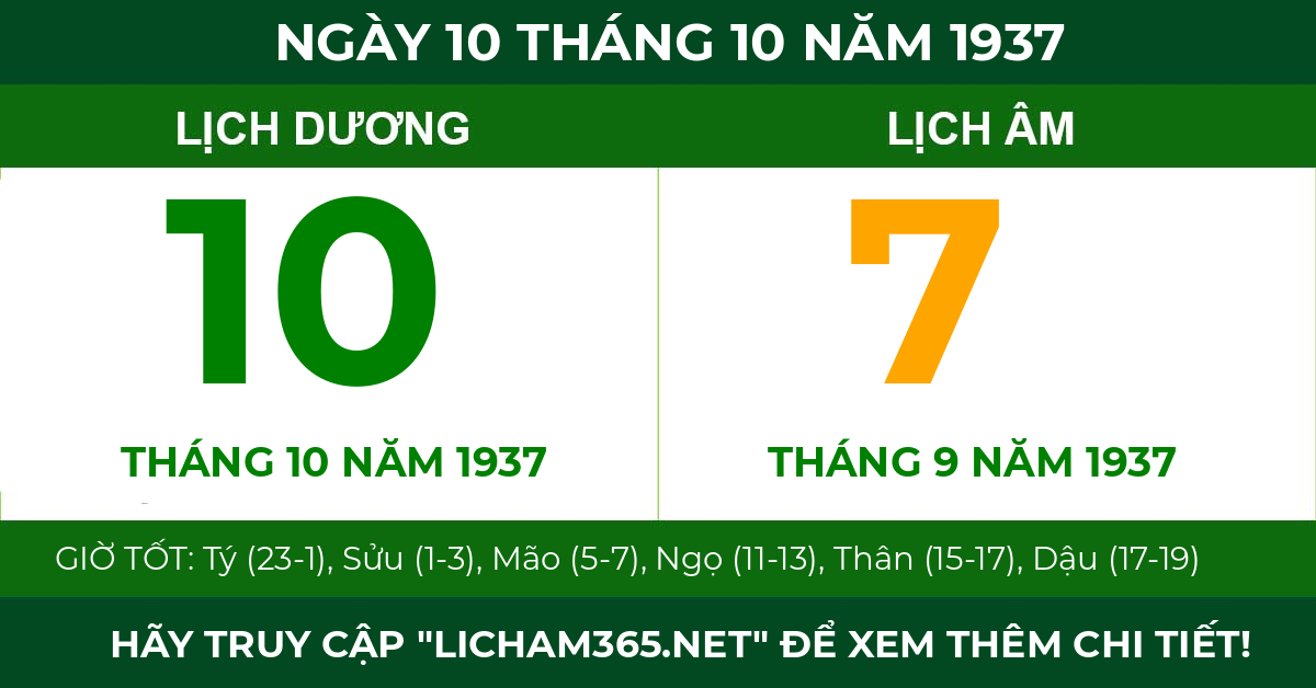 lịch âm ngày 10 tháng 10 năm 1937