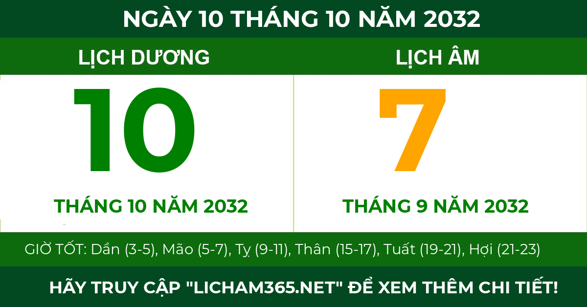lịch âm ngày 10 tháng 10 năm 2032