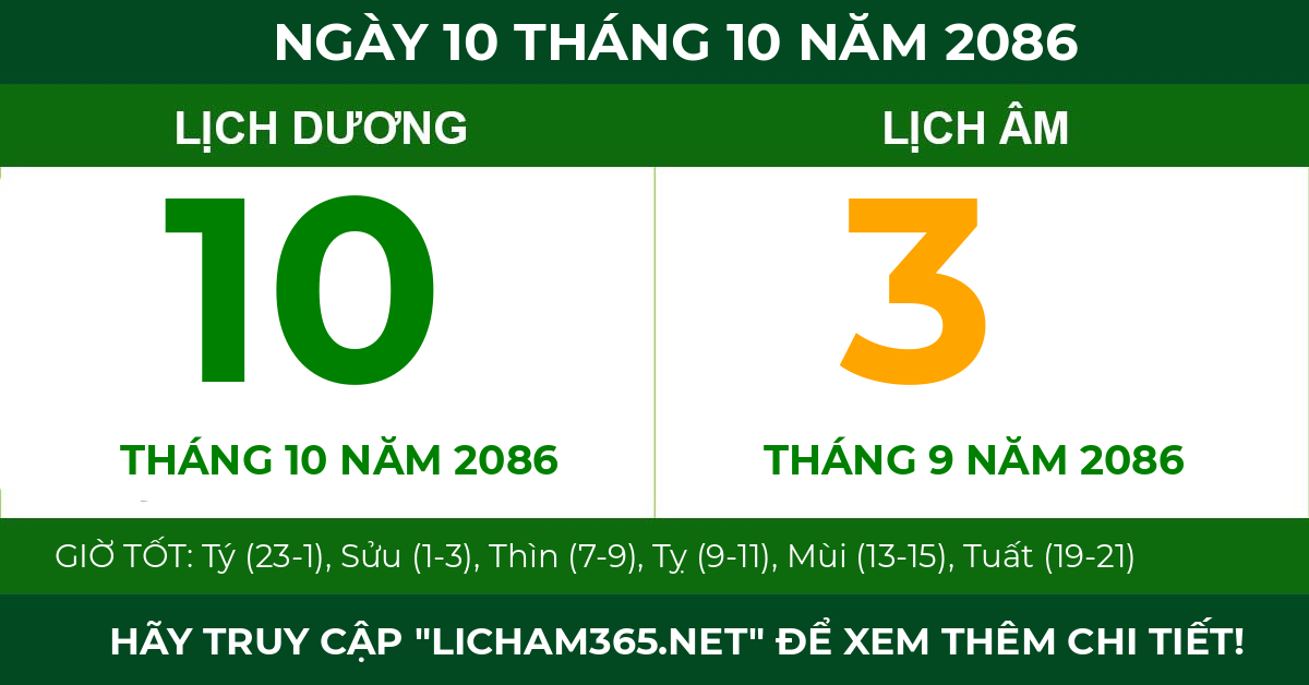 lịch âm ngày 10 tháng 10 năm 2086