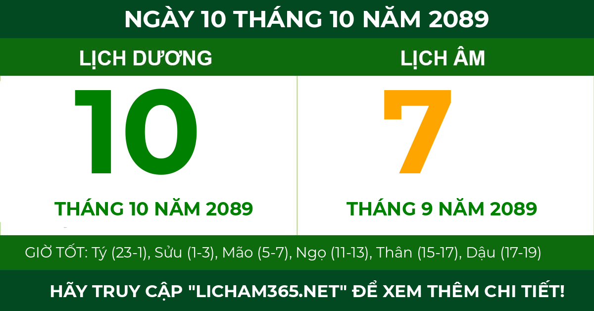 lịch âm ngày 10 tháng 10 năm 2089