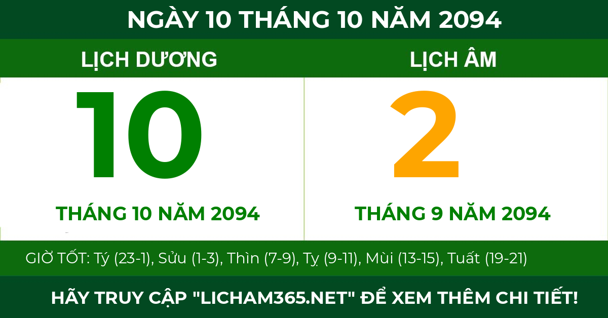 lịch âm ngày 10 tháng 10 năm 2094