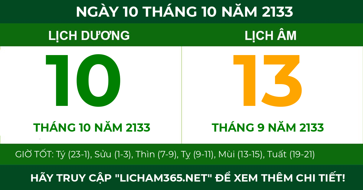 lịch âm ngày 10 tháng 10 năm 2133