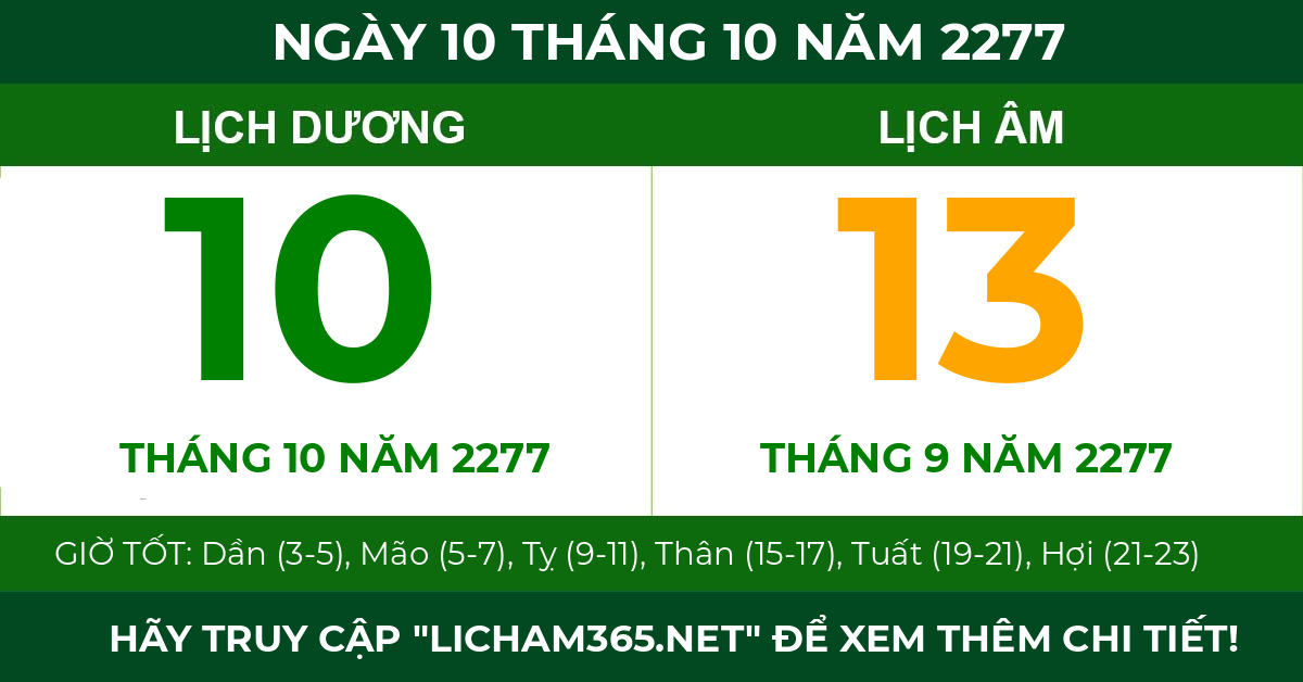 lịch âm ngày 10 tháng 10 năm 2277