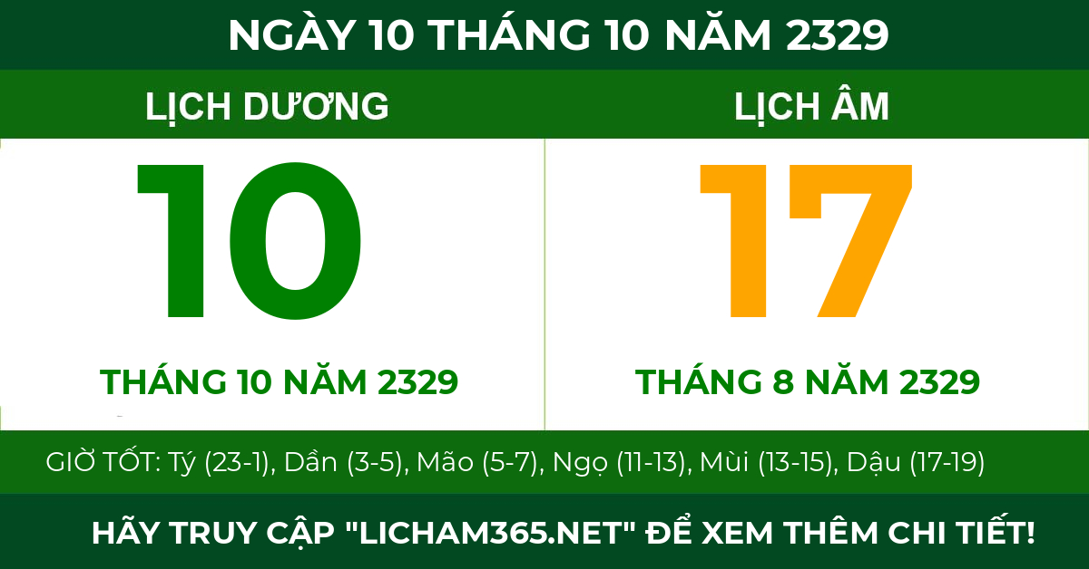 lịch âm ngày 10 tháng 10 năm 2329
