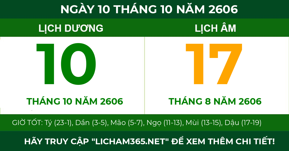 lịch âm ngày 10 tháng 10 năm 2606