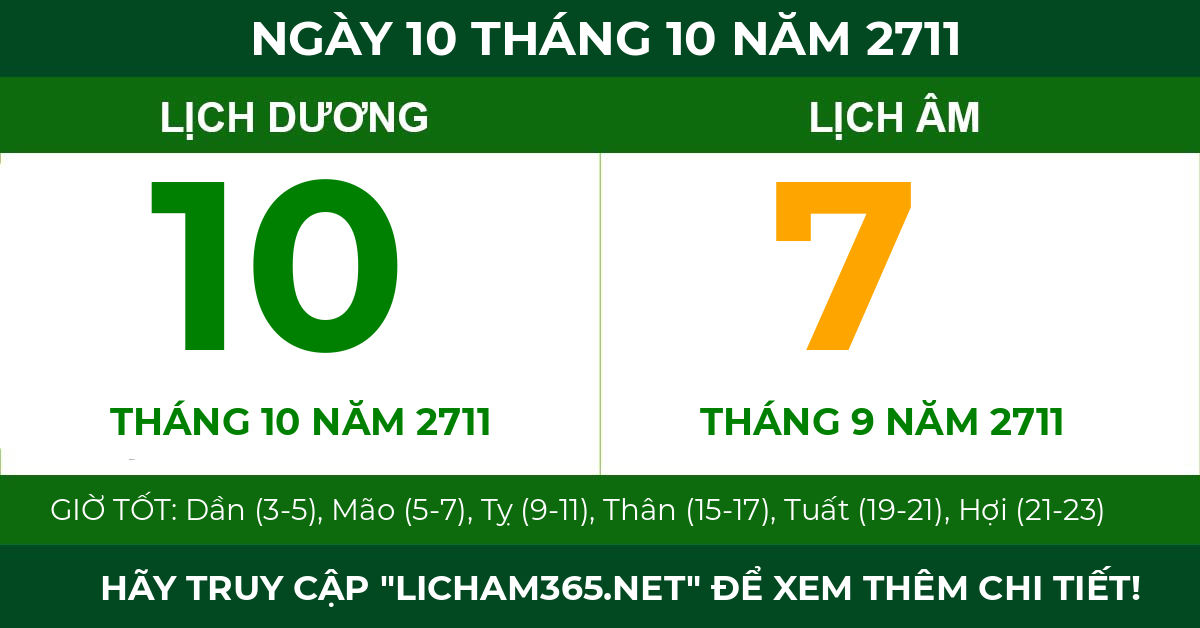 lịch âm ngày 10 tháng 10 năm 2711