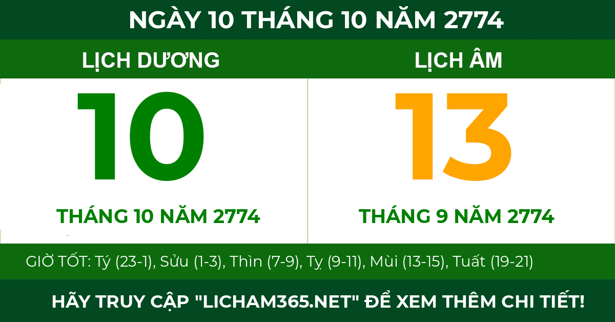lịch âm ngày 10 tháng 10 năm 2774