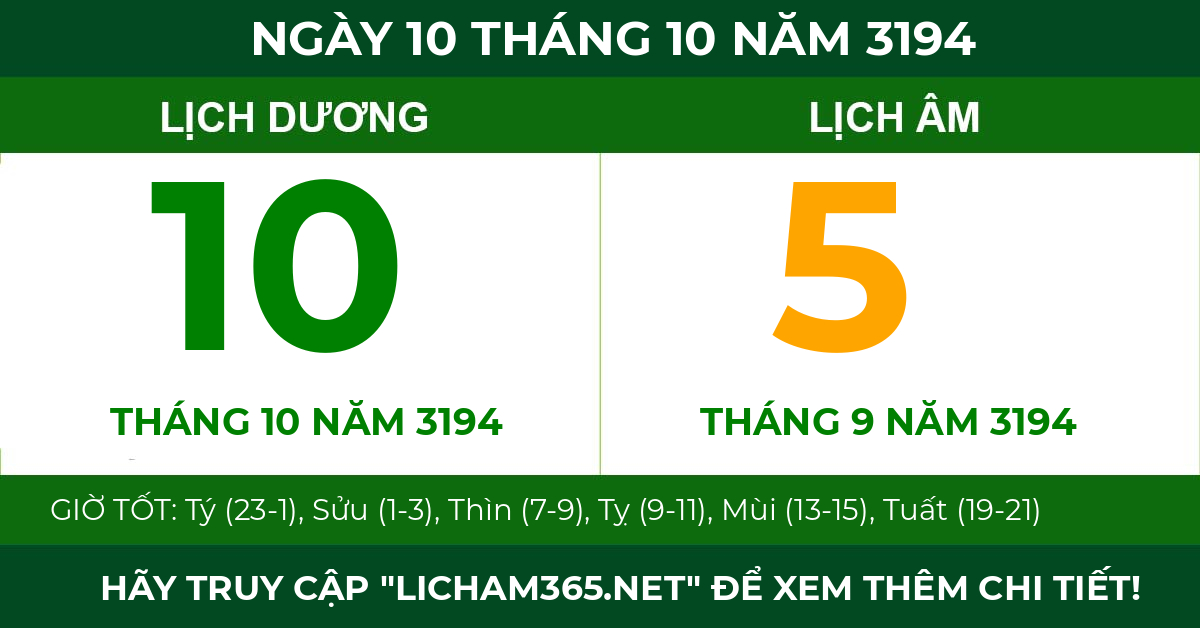 lịch âm ngày 10 tháng 10 năm 3194