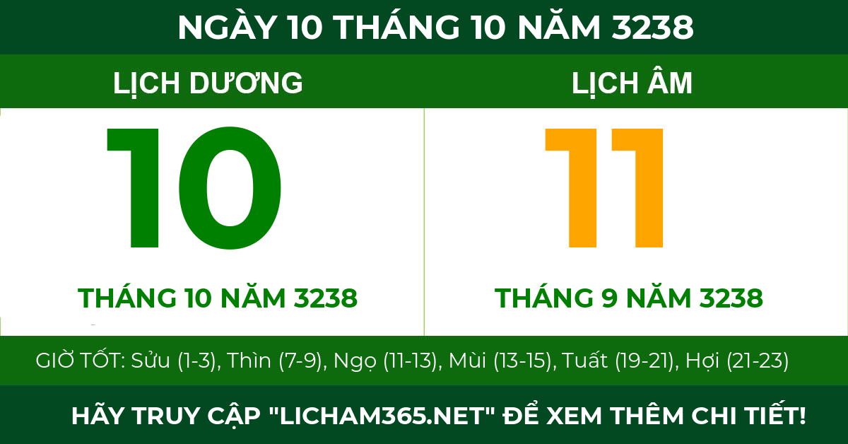 lịch âm ngày 10 tháng 10 năm 3238