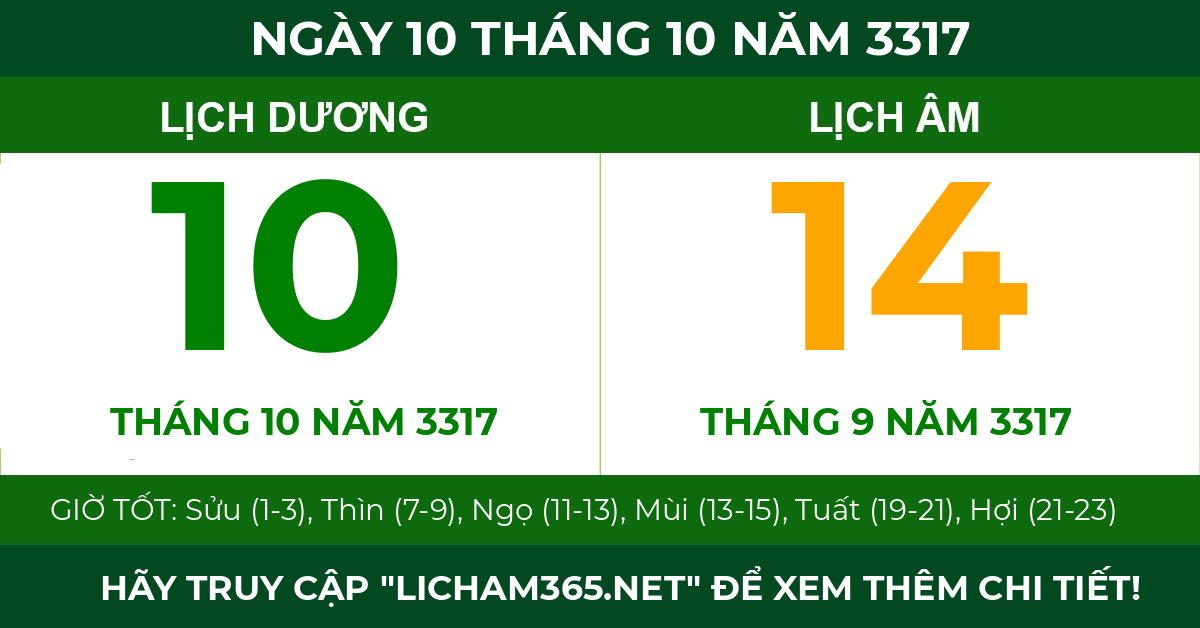 lịch âm ngày 10 tháng 10 năm 3317