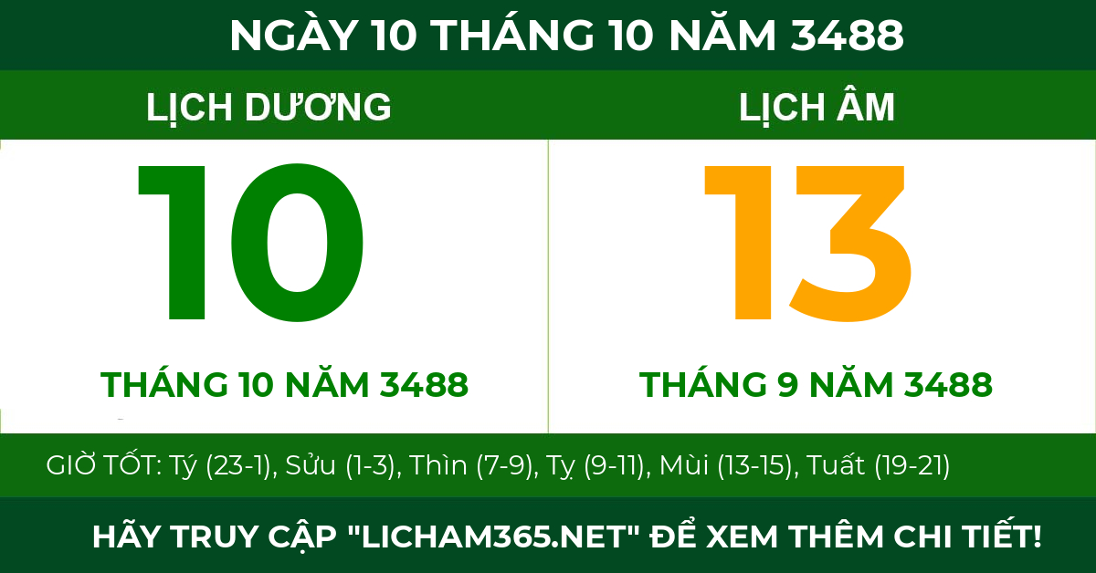 lịch âm ngày 10 tháng 10 năm 3488