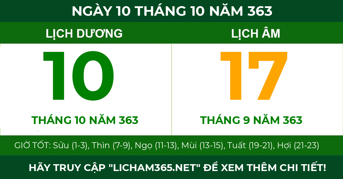 lịch âm ngày 10 tháng 10 năm 363