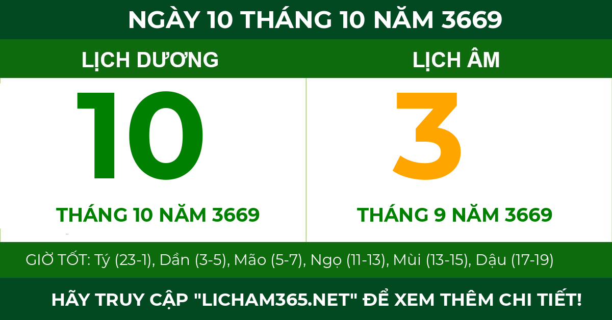 lịch âm ngày 10 tháng 10 năm 3669