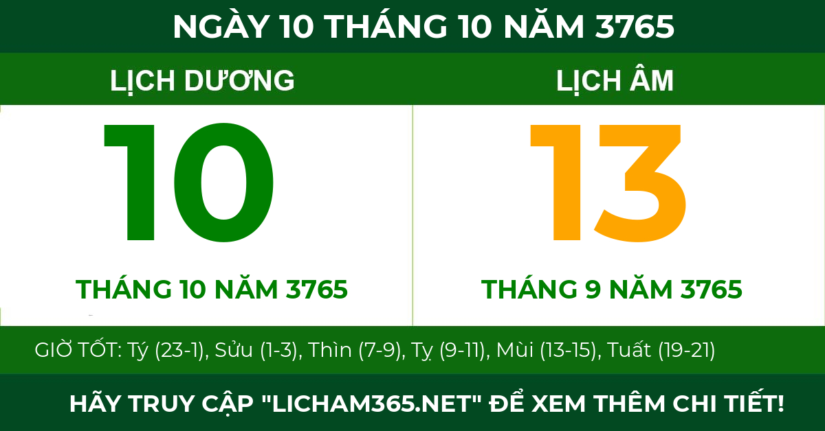 lịch âm ngày 10 tháng 10 năm 3765