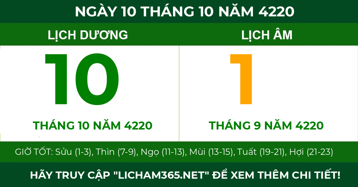 lịch âm ngày 10 tháng 10 năm 4220