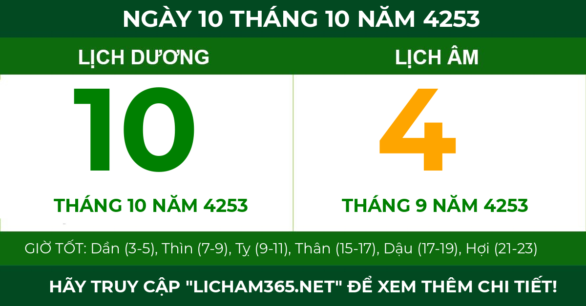 lịch âm ngày 10 tháng 10 năm 4253